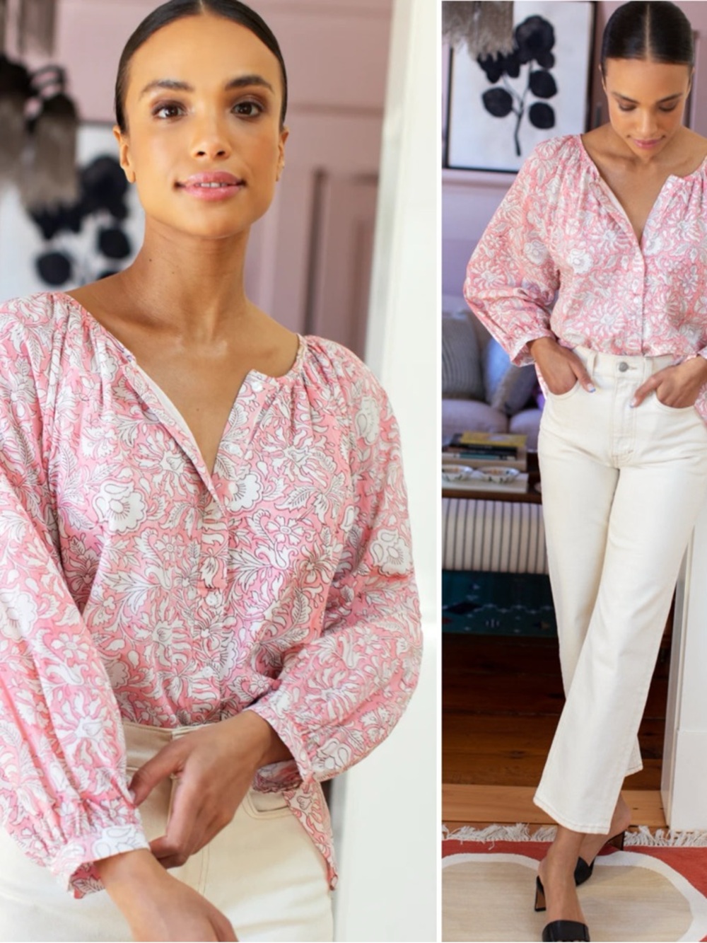 EMERSON FRY India Collection Frances Blouse Davina Flowers Organic Cotton \\ S